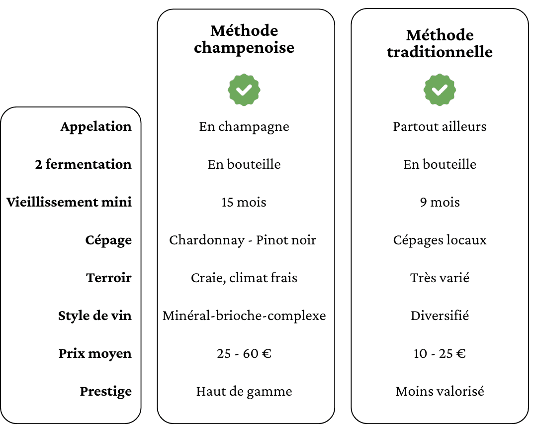 Comparatif méthode traditionnelle vs méthode champenoise